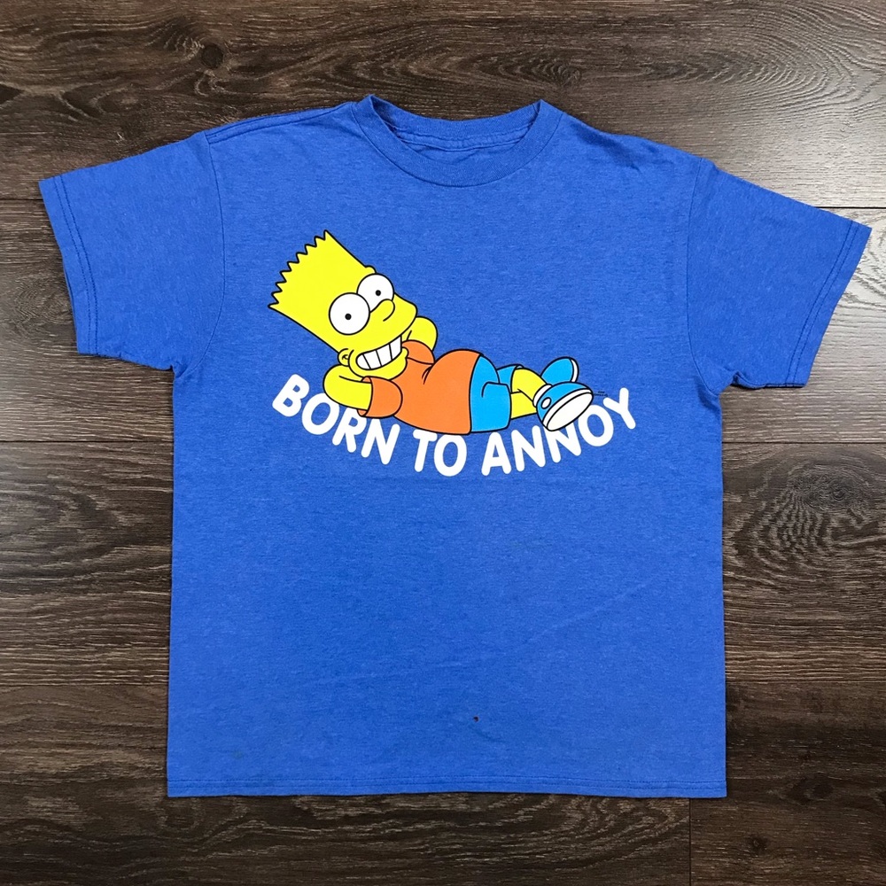 The Simpson’s Bart Simpson Born To Annoy Boys Cartoon Show Blue T-Shirt Size L